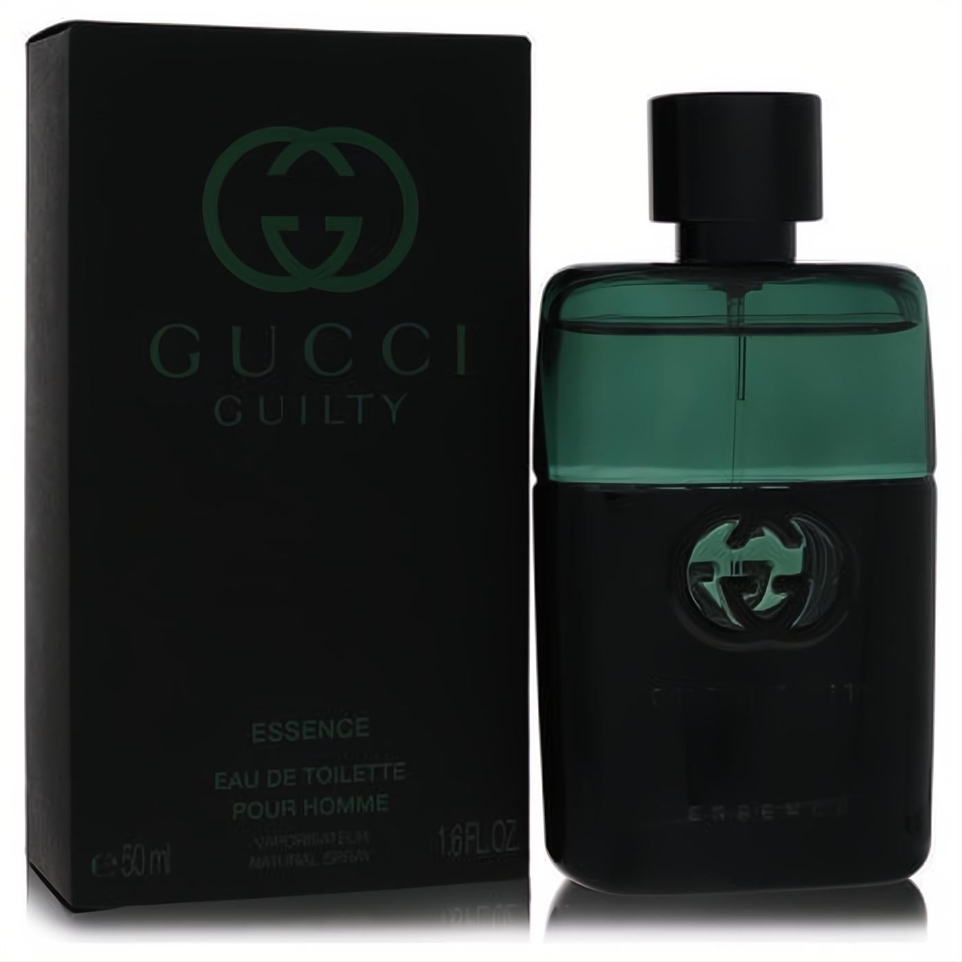 Elevate your style with Gucci Guilty Essence EDT for men. Sleek black bottle, vibrant green top, and iconic G logo.