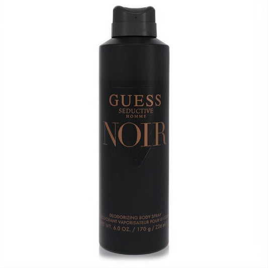 Guess Seductive Homme Noir 6 oz men's body spray. Sleek matte black can with elegant copper lettering, perfect for a sophisticated scent.