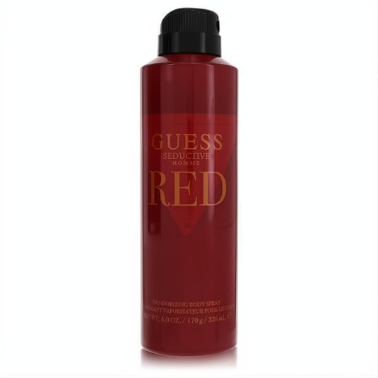 Experience Guess Seductive Homme Red 6 oz body spray. Bold red can, sleek black cap, and sophisticated gold branding.