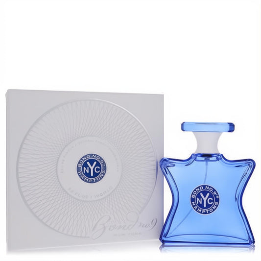 Unisex Hamptons by Bond No. 9 Eau De Parfum spray. Vibrant blue 3.3 oz bottle, iconic design, with elegant white box.