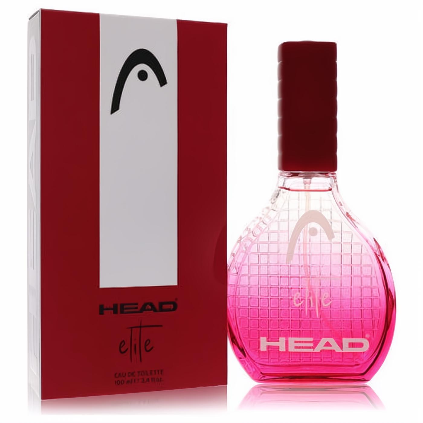 Experience Head Elite 3.4 oz Eau De Toilette: vibrant pink ombre bottle with unique grid texture and elegant red box.
