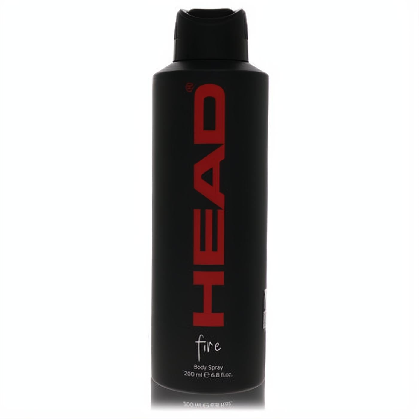 Elevate your scent with Head Fire men's body spray, 6.8 oz, in a sleek matte black bottle with bold red branding.