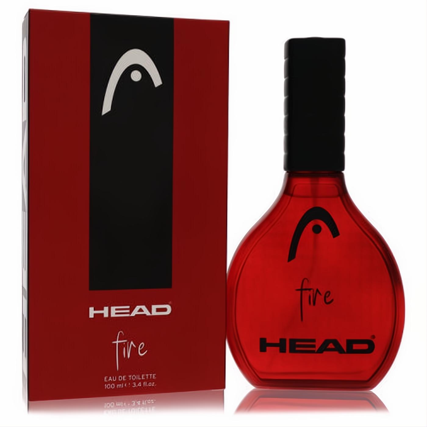 Experience Head Fire men's cologne. Bold 3.4 oz red Eau de Toilette bottle with black cap, next to its striking red and black branded box.
