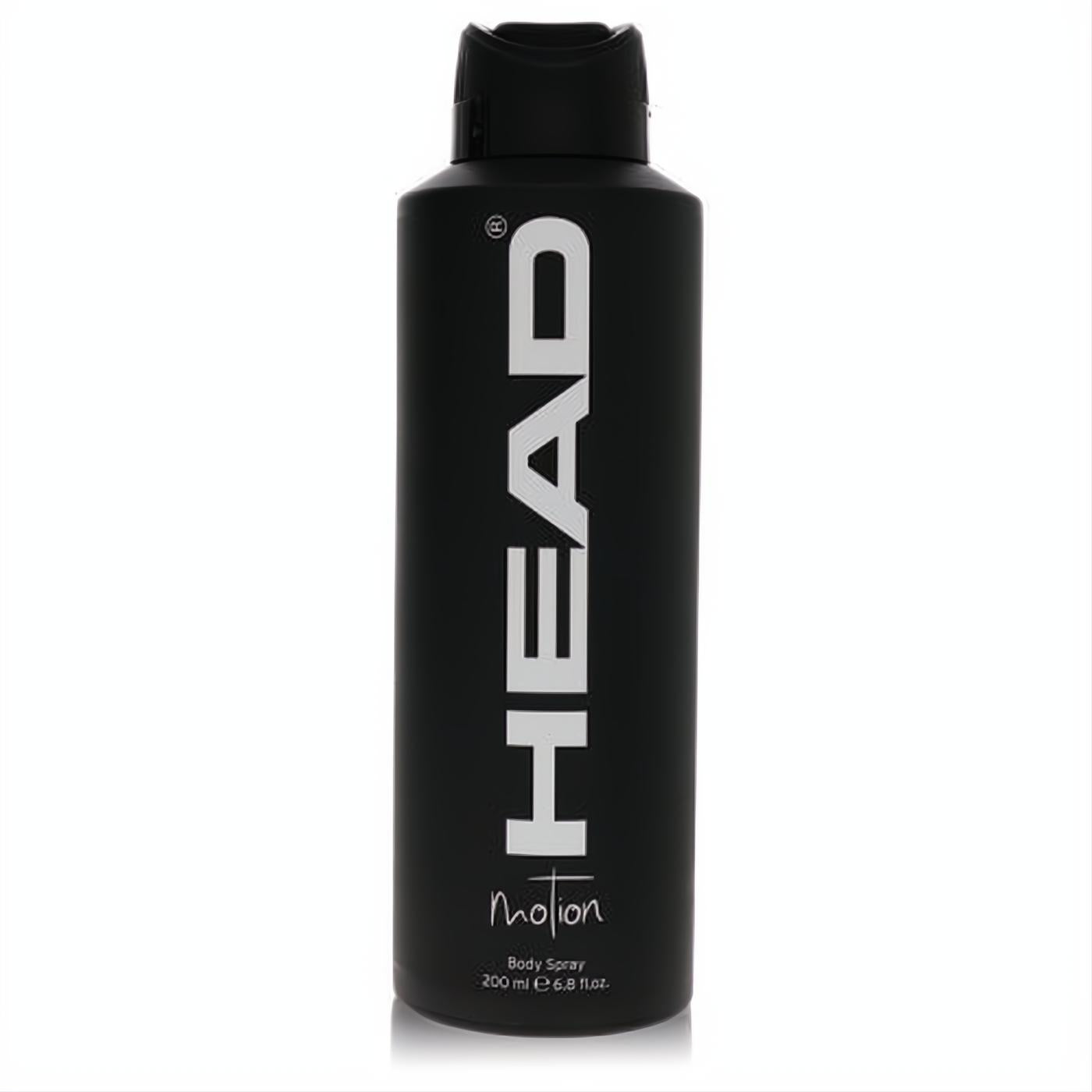 Sleek matte black Head Motion body spray, 6.8 oz, with modern white branding. A captivating men's fragrance.
