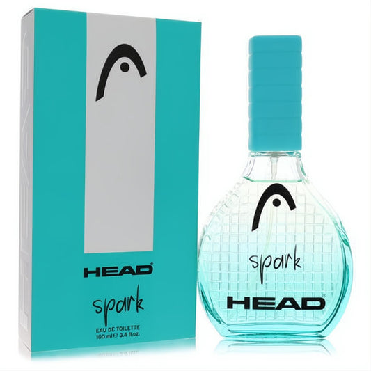 Head Spark 3.4 oz Eau De Toilette. Vibrant teal bottle with textured glass, blue cap, and matching box. Fresh women's fragrance.