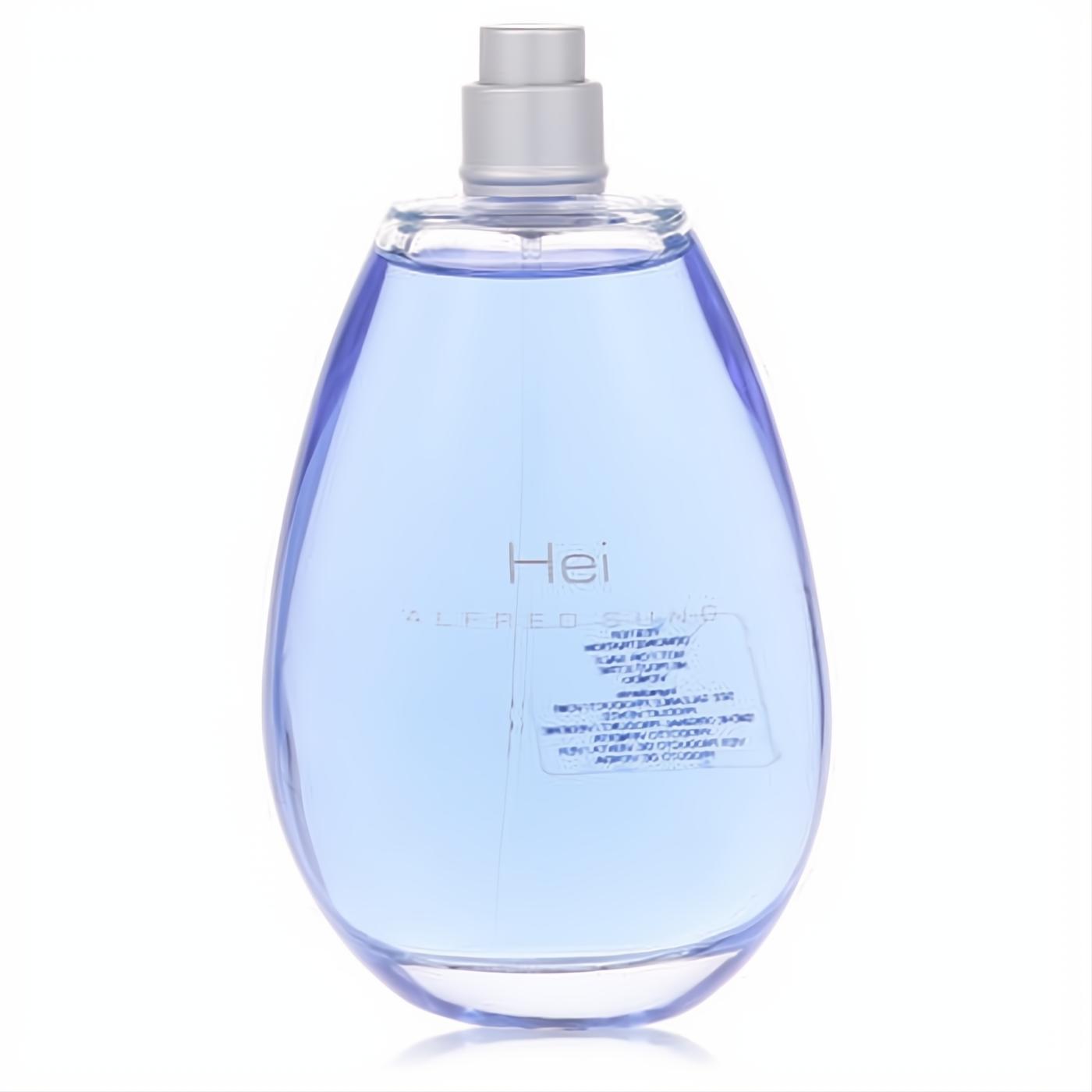 Hei by Alfred Sung 3.4 oz men's EDT spray in a sleek clear glass bottle with refreshing blue fragrance and silver cap.