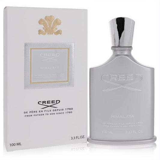Iconic Creed Himalaya 3.3 oz unisex Eau De Parfum in a sleek silver bottle and elegant white box.