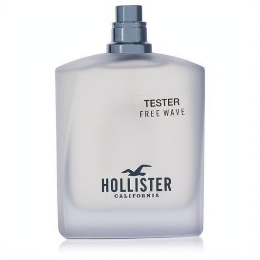 Discover Hollister Free Wave men's EDT tester. 3.4 oz frosted glass bottle with sleek blue cap and iconic seagull logo.