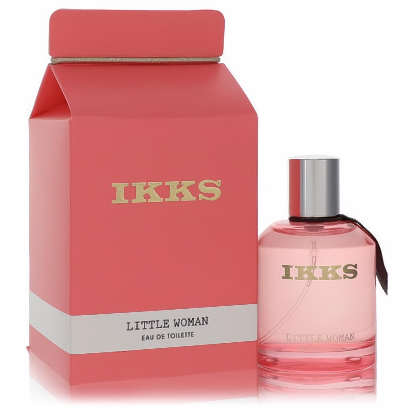 Ikks Little Woman 1.69 oz EDT: captivating pink fragrance in a sleek glass bottle, paired with its unique coral milk carton box.