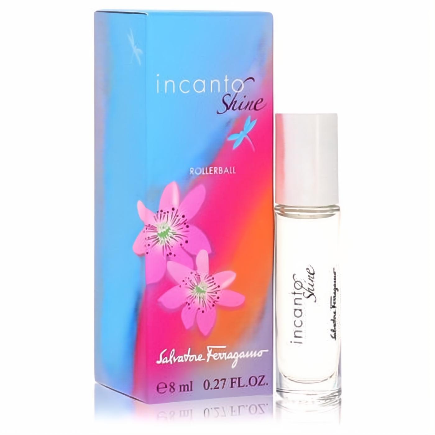 Discover Incanto Shine by Salvatore Ferragamo .27 oz EDT rollerball. Features a vibrant floral box and sleek clear bottle.
