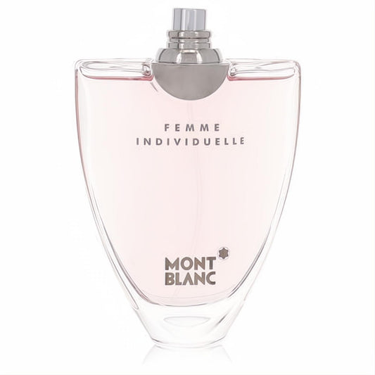 Mont Blanc Individuelle Femme 2.5 oz EDT tester. Distinctive pink glass bottle with a sleek silver cap.