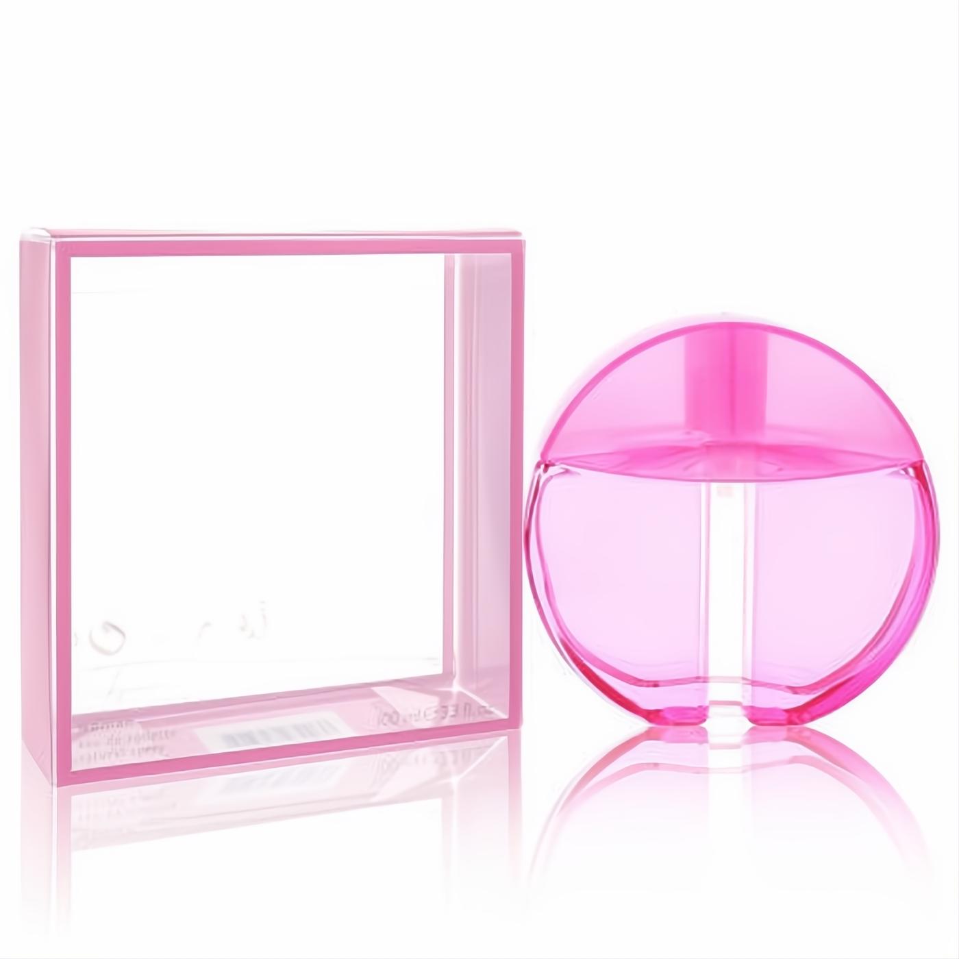 Benetton Inferno Paradiso Pink 3.4 oz EDT spray. Vibrant, round pink glass bottle with clear display packaging.