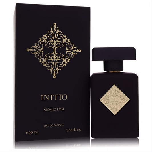 Discover Initio Atomic Rose 3.04 oz unisex Eau De Parfum. Sleek black bottle and box with distinctive gold emblem.