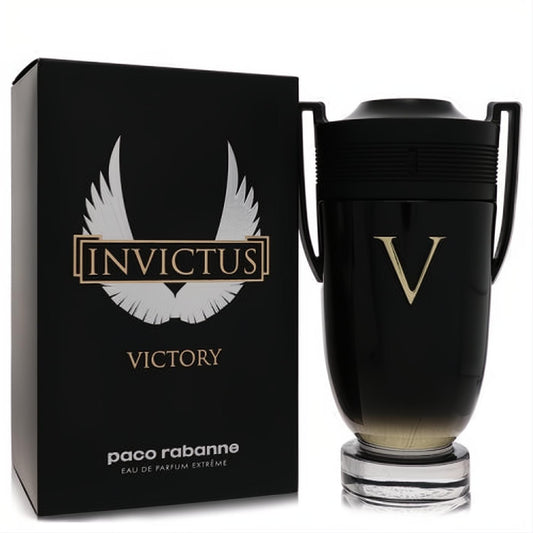 Unleash victory with Paco Rabanne Invictus Victory 6.7 oz men's fragrance. Black trophy bottle with gold 'V' and sleek matching box.