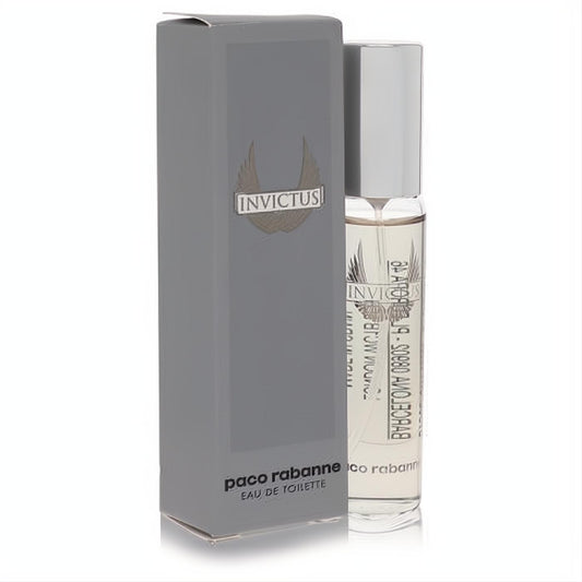 Invictus by Paco Rabanne .5 oz EDT spray. Masculine clear bottle, silver cap, and iconic grey winged box.