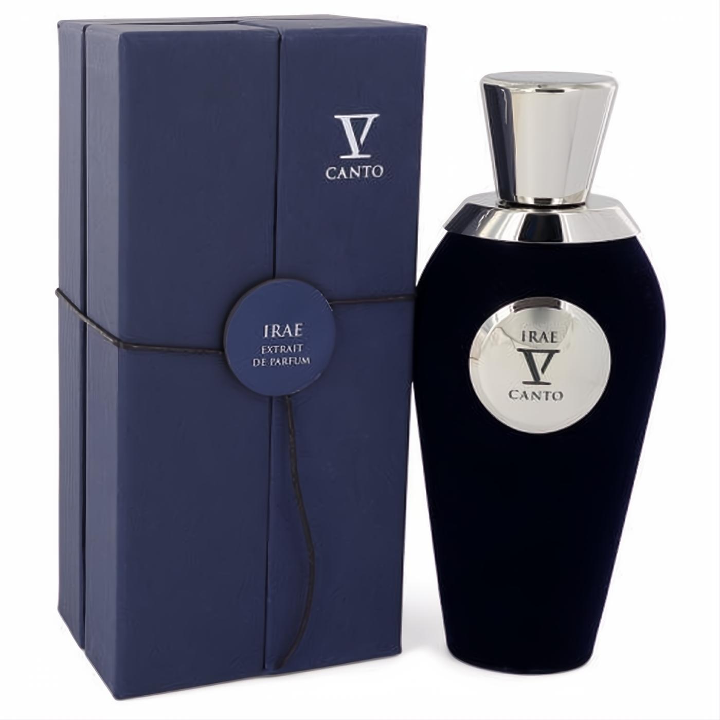 Unveil Irae V by V Canto unisex extrait de parfum. Exquisite deep navy velvet bottle, silver cap, and elegant matching textured box.