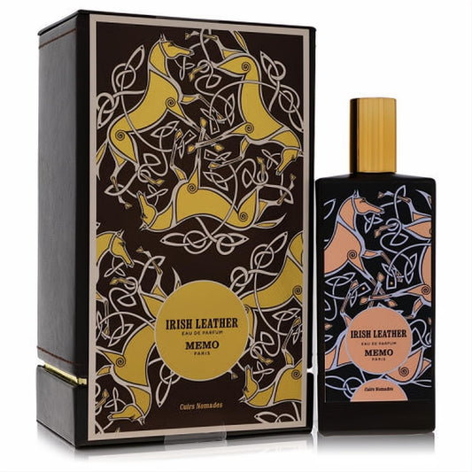 Stunning Memo Irish Leather 2.5 oz Eau De Parfum spray. Black bottle & box feature intricate gold Celtic horse and knot design.