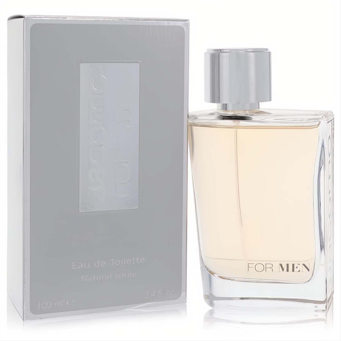 Jacomo Silver 3.4 oz men's fragrance. Sophisticated clear glass bottle with silver cap and sleek metallic box.