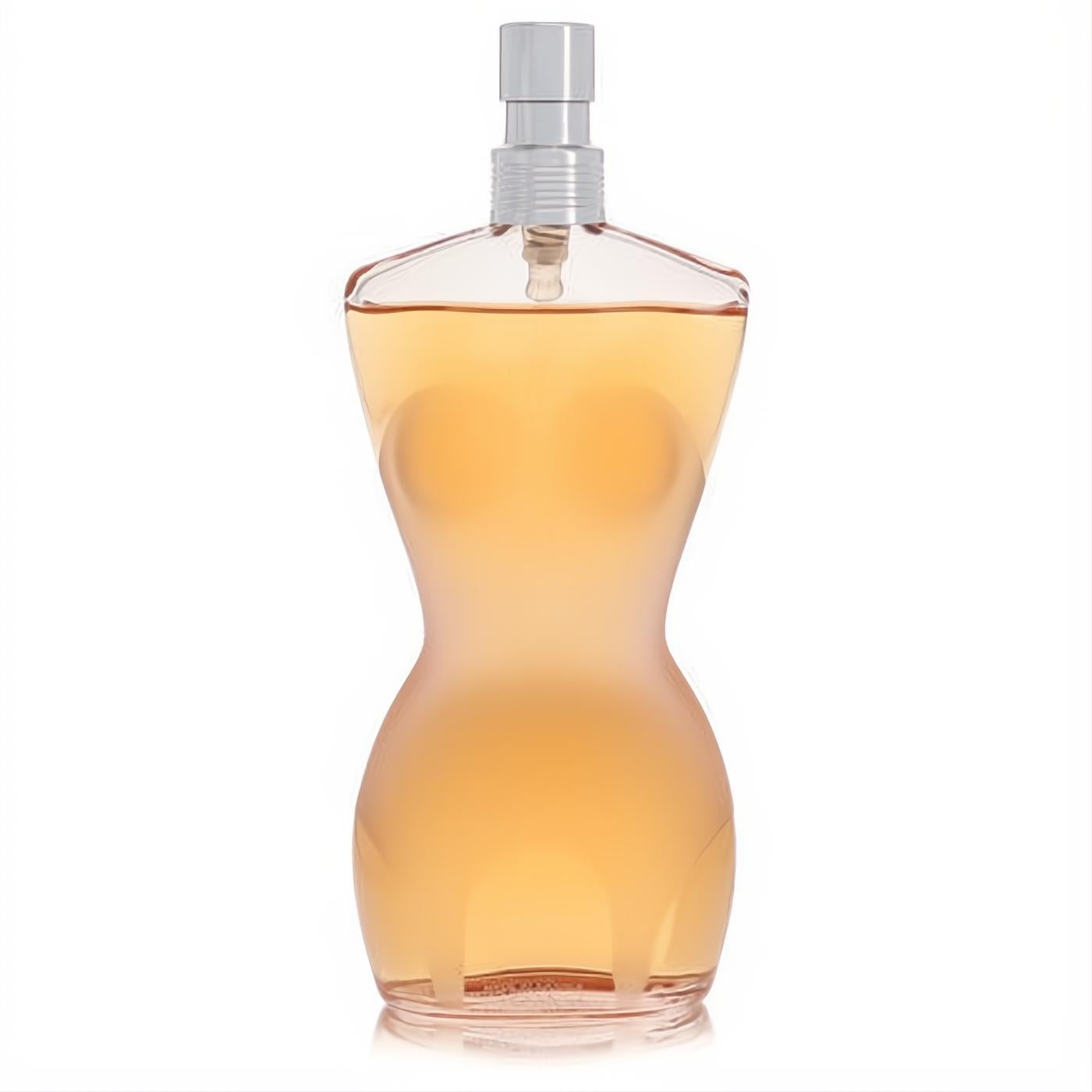 Iconic Jean Paul Gaultier 3.4 oz EDT spray tester. Clear glass female torso bottle with warm amber fragrance.