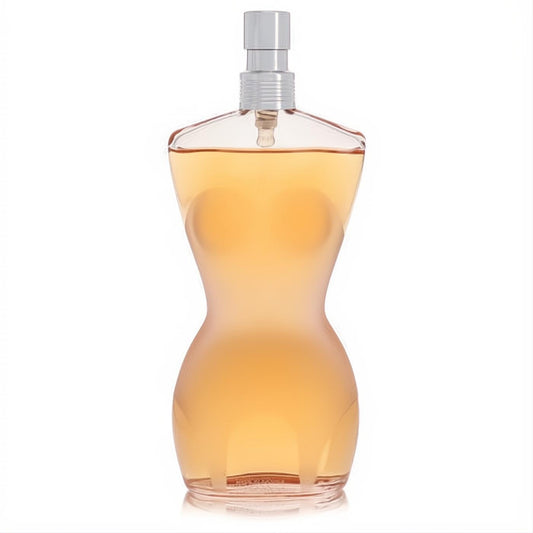 Iconic Jean Paul Gaultier 3.4 oz EDT spray tester. Clear glass female torso bottle with warm amber fragrance.