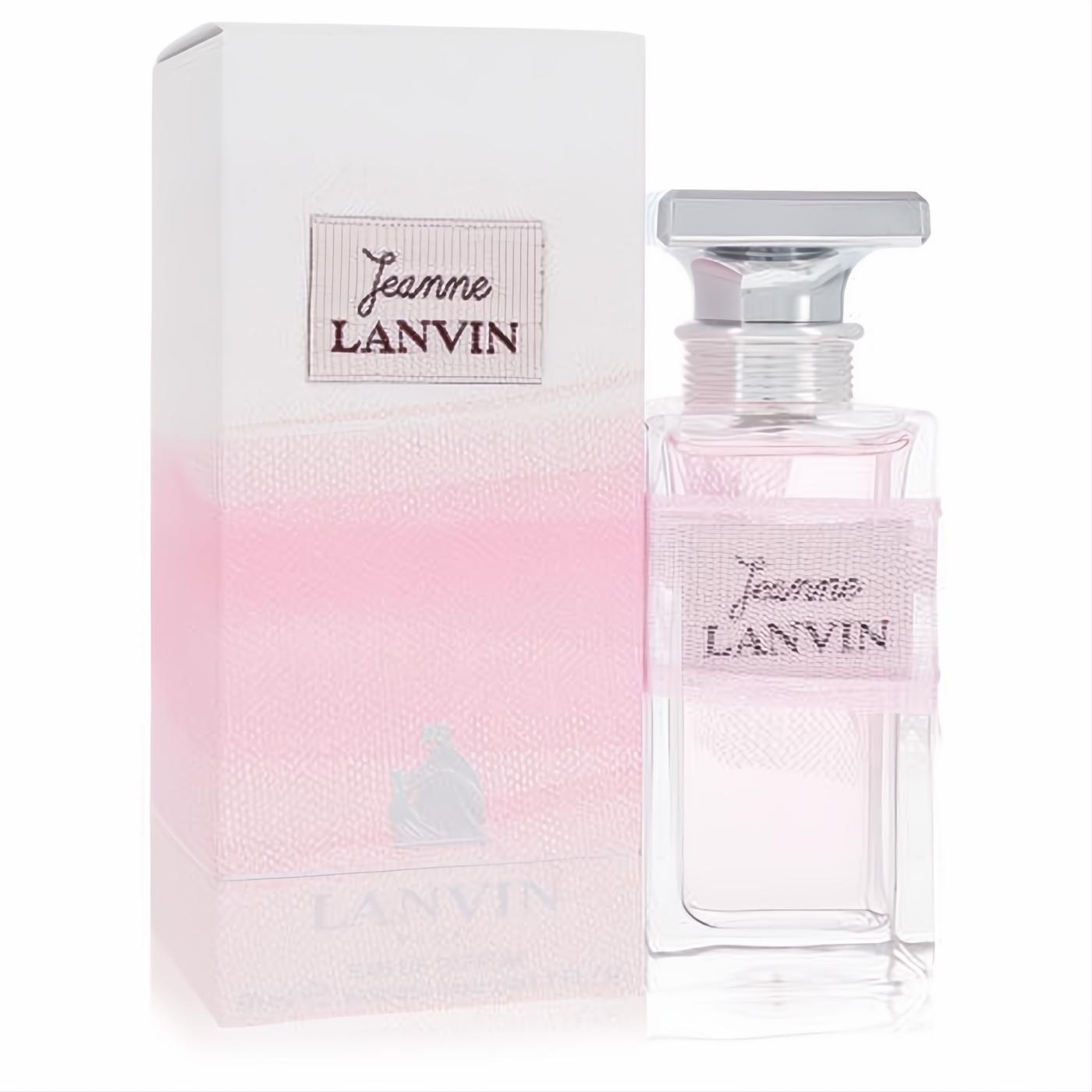 Luxurious Jeanne Lanvin 1.7 oz EDP. Clear bottle, soft pink fragrance, sleek silver cap, and elegant pink-gradient box.