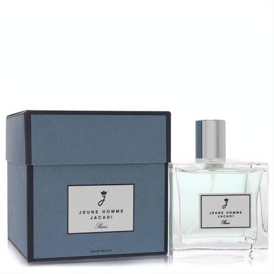Elevate your style with Jeune Homme Jacadi men's Eau De Toilette. Clear glass bottle, silver cap, and elegant blue textured box.