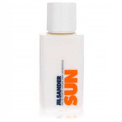 Shop Jil Sander Sun 2.5 oz Eau De Toilette tester. Sleek white bottle with vibrant orange 'SUN' branding.