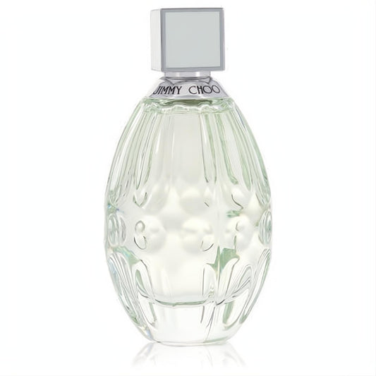 Captivating Jimmy Choo Floral women's perfume in a radiant, textured clear glass bottle with silver trim and a chic square cap.