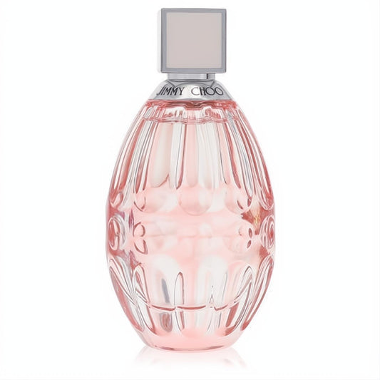 Jimmy Choo L'eau 3 oz women's EDT. Elegant pink faceted glass perfume bottle with silver trim and square cap.