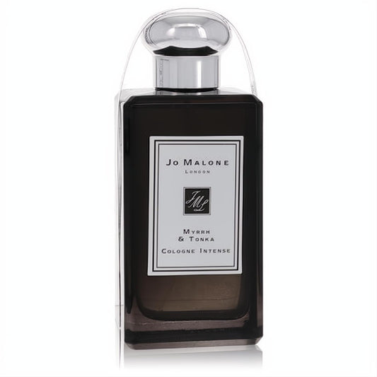 Experience Jo Malone Myrrh & Tonka 3.4 oz unisex cologne in a sleek dark glass bottle with a gleaming silver cap.