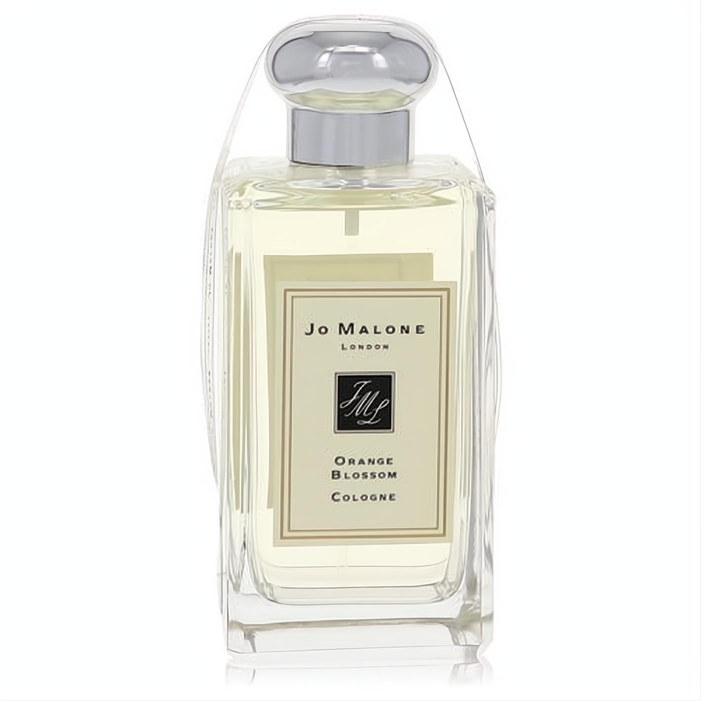 Elevate your scent with Jo Malone Orange Blossom cologne: a sleek clear glass bottle, silver cap, and elegant cream label.