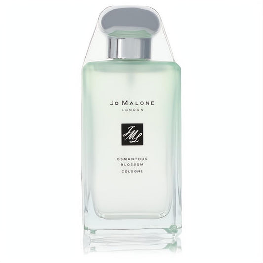 Jo Malone Osmanthus Blossom cologne: elegant rectangular glass bottle with pale green liquid, iconic JM logo, and sleek silver cap.