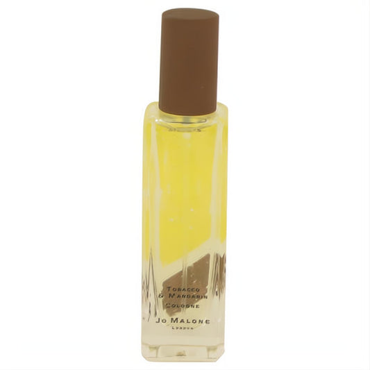 Experience Jo Malone Tobacco & Mandarin 1 oz cologne. Clear rectangular bottle with warm amber liquid and a stylish brown cap.
