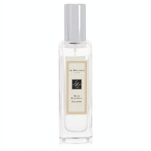 Experience Jo Malone Wild Bluebell 1 oz cologne. Clear glass bottle, elegant silver cap, and signature cream label.