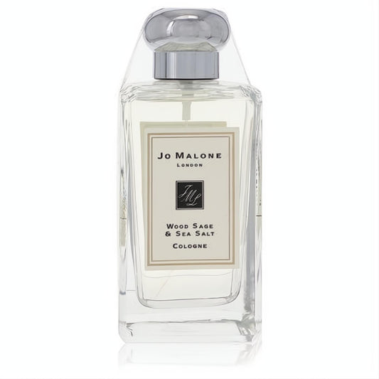 Discover Jo Malone Wood Sage & Sea Salt 3.4 oz cologne. Clear glass bottle, sleek silver cap, iconic cream label.