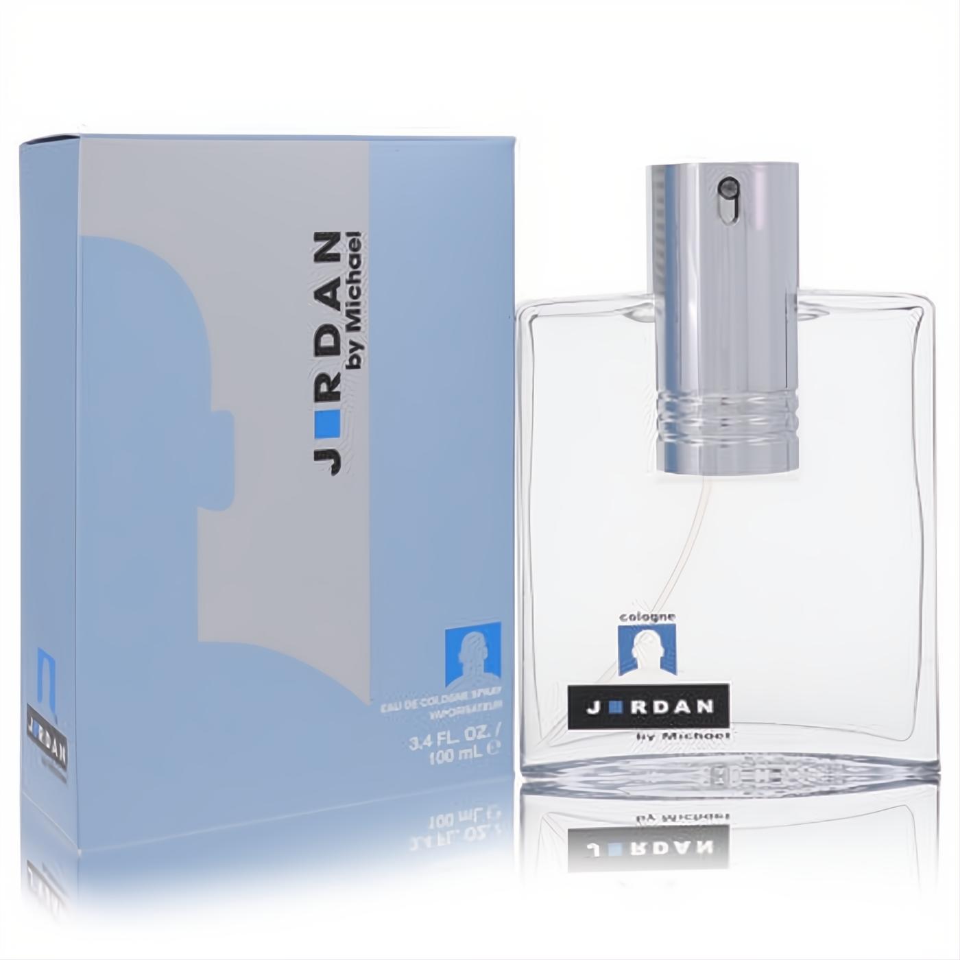 Jordan by Michael Jordan 3.4 oz men's cologne spray. Clear glass bottle with silver cap and iconic branding, paired with its stylish blue and white box.