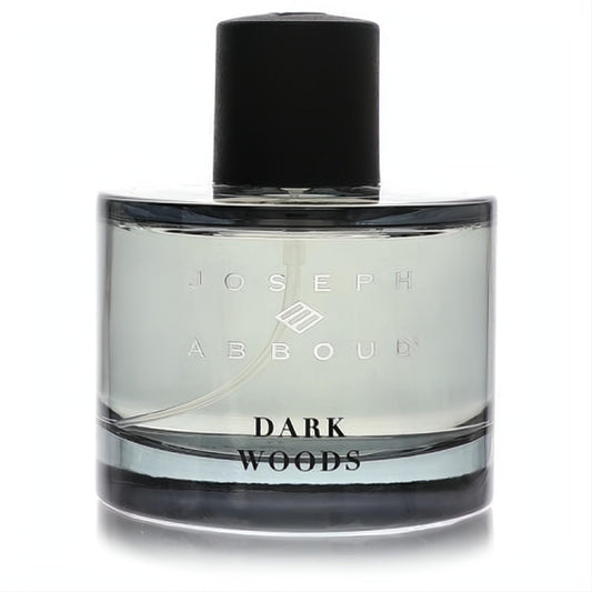 Joseph Abboud Dark Woods 3.4 oz Eau De Parfum for men. Sleek clear glass bottle with a bold black cap.