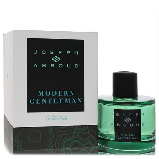 Joseph Abboud Modern Gentleman 3.4 oz Eau De Parfum. Sophisticated men's fragrance in a sleek green glass bottle with black cap and elegant white box.