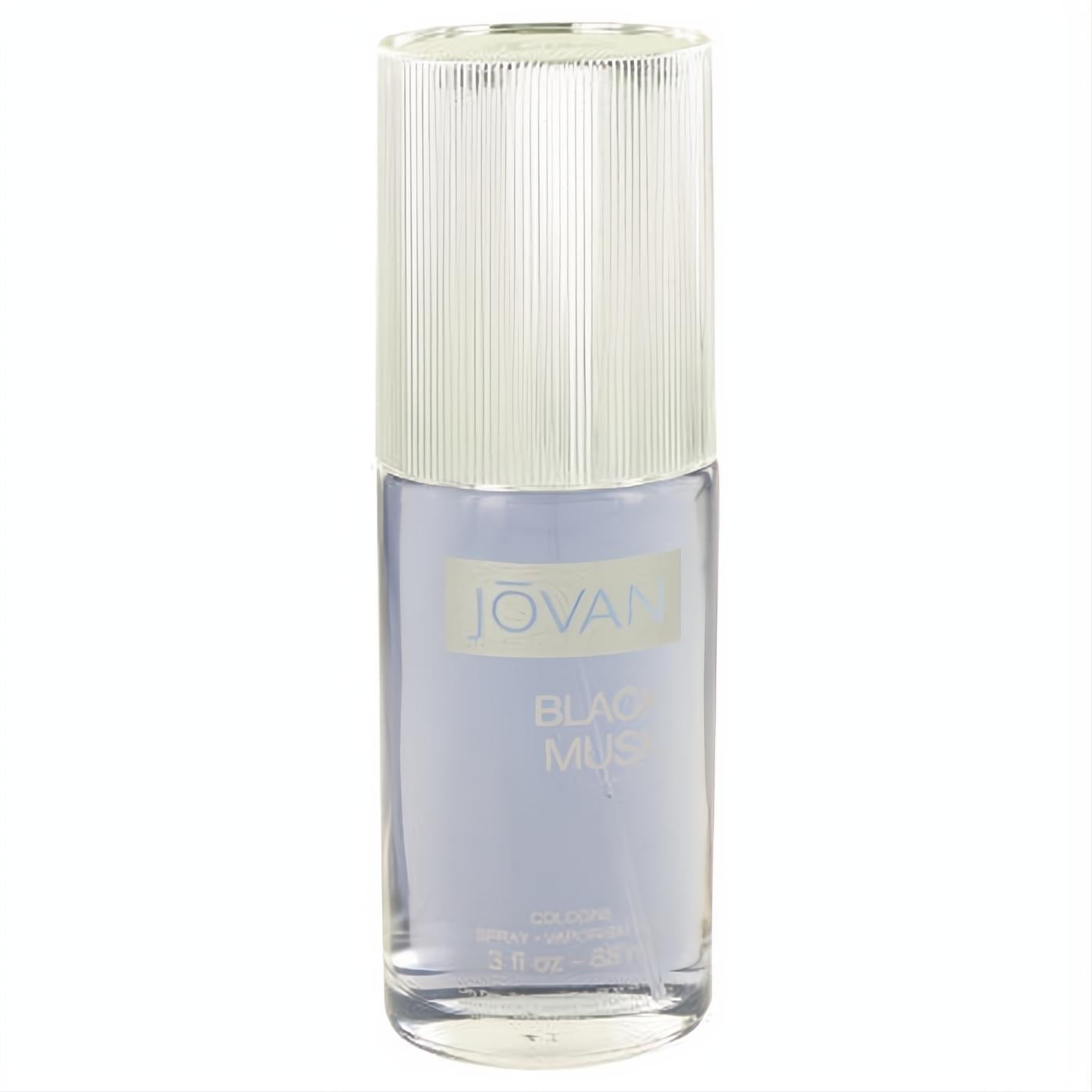 Jovan Black Musk men's 3 oz cologne spray. Clear bottle with lavender liquid and a sleek silver ribbed cap for a powerful scent.