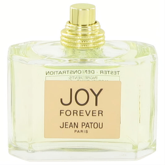 Experience Joy Forever Jean Patou 2.5 oz tester perfume. Clear faceted glass bottle with pale yellow liquid and elegant gold cap.