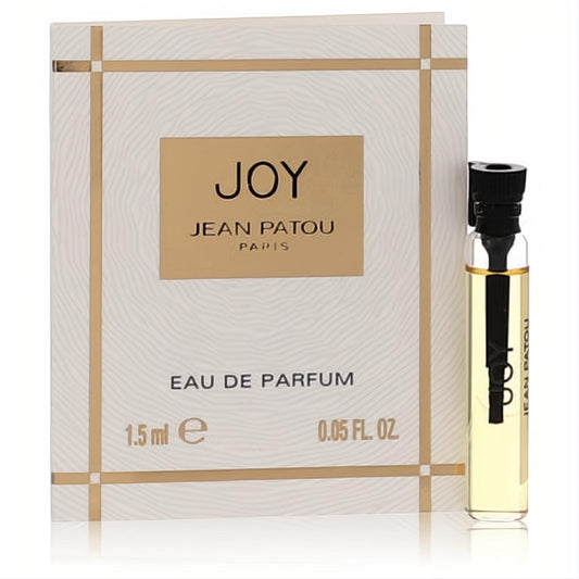 Joy by Jean Patou EDP 0.05 oz women's fragrance sample. Elegant white/gold card and glass vial with yellow liquid.