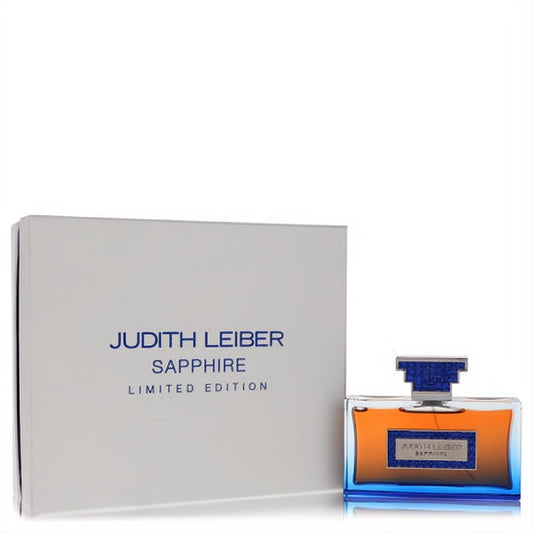 Stunning Judith Leiber Saphire Limited Edition 2.5oz EDP. Features a vibrant amber and blue glass bottle with its elegant white box.