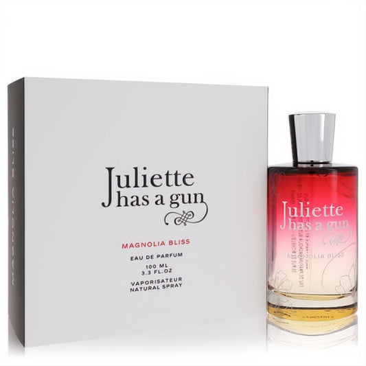 Indulge in Juliette Has A Gun Magnolia Bliss 3.3 oz EDP. Features a captivating red gradient bottle with silver cap and crisp white box.