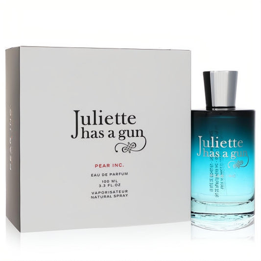 Juliette Has A Gun Pear Inc. 3.3 oz unisex perfume. Features a captivating blue gradient glass bottle with silver cap and elegant white branded box.