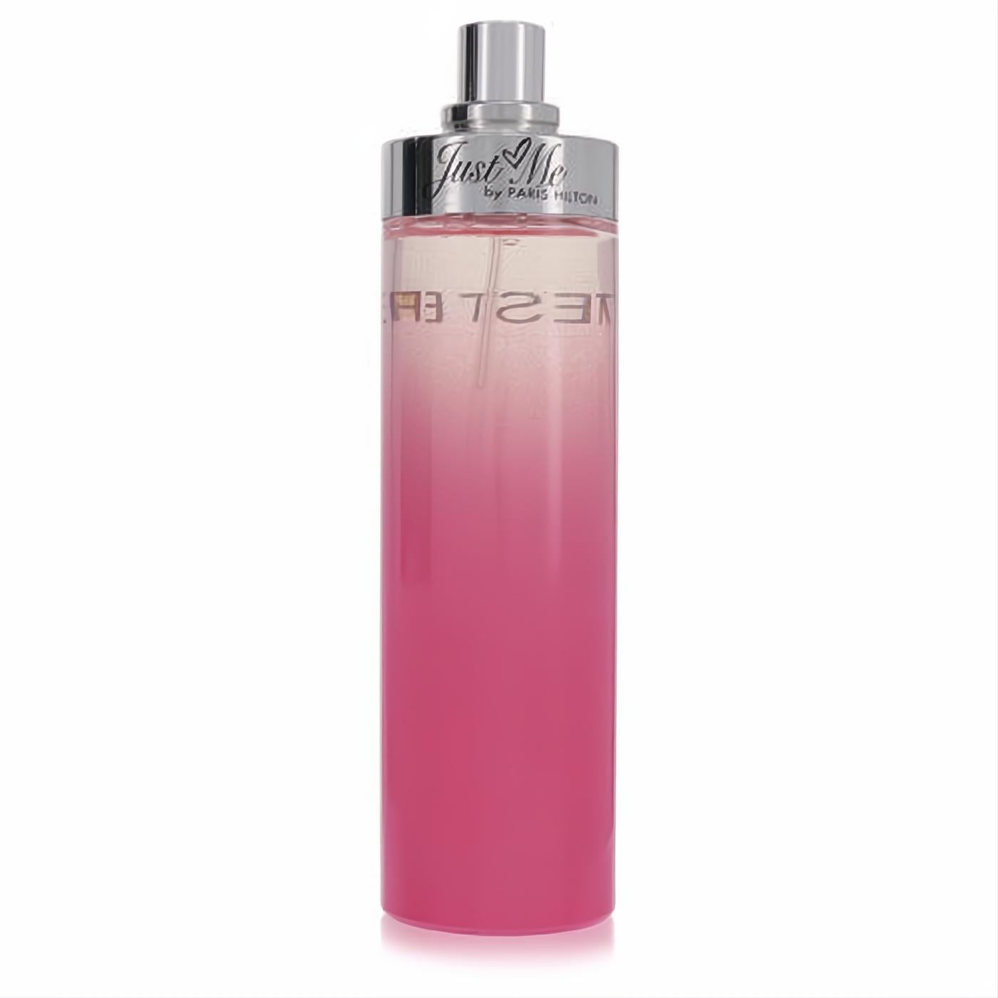 Just Me Paris Hilton 3.4 oz women's tester perfume spray. Vibrant ombre pink glass bottle, sleek silver cap.