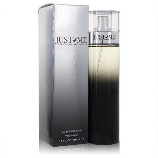 Just Me Paris Hilton for Men 3.4 oz EDT spray. Sophisticated ombre black glass bottle and sleek metallic silver box.