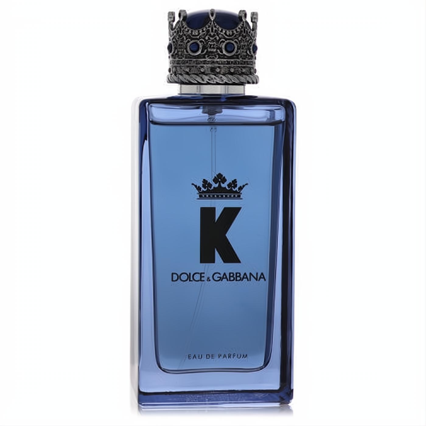K by Dolce & Gabbana men's fragrance. Striking blue bottle with regal crown cap and bold K logo.