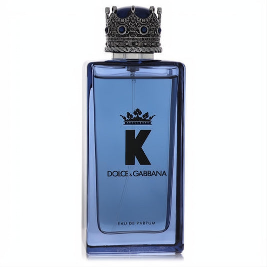 K by Dolce & Gabbana men's fragrance. Striking blue bottle with regal crown cap and bold K logo.