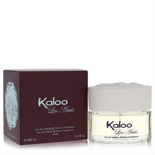 Kaloo Les Amis 3.4 oz Eau de Toilette & Room Fragrance in a burgundy box, with a clear bottle and charming white sculpted animal cap.