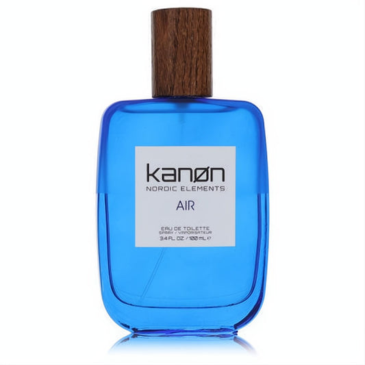 Elevate your style with Kanon Nordic Elements Air 3.4 oz men's cologne in a vibrant blue bottle with a rustic wood cap.